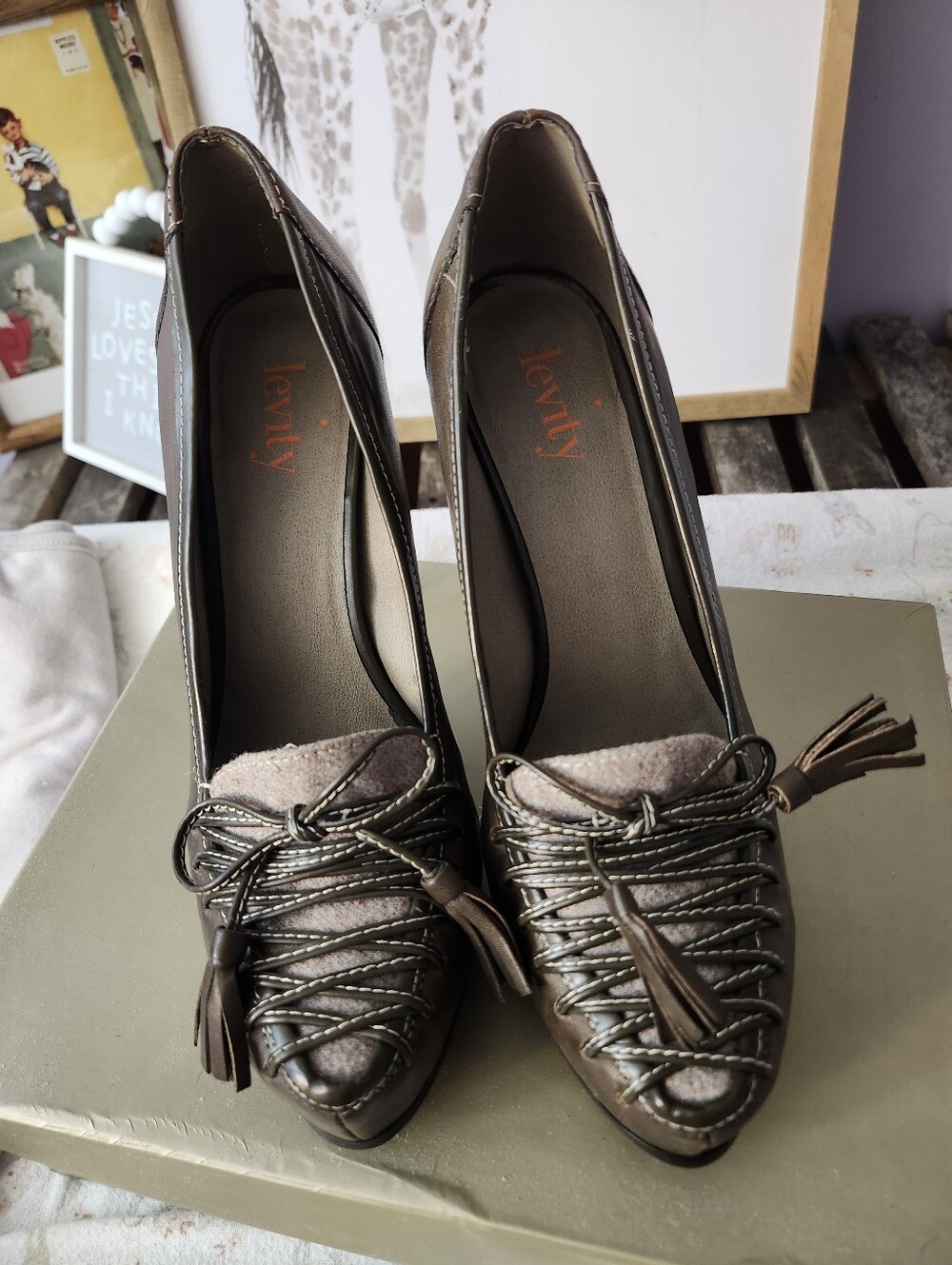 Nina Metallic Brown Pointed-Toe Pumps with Tassel Lace